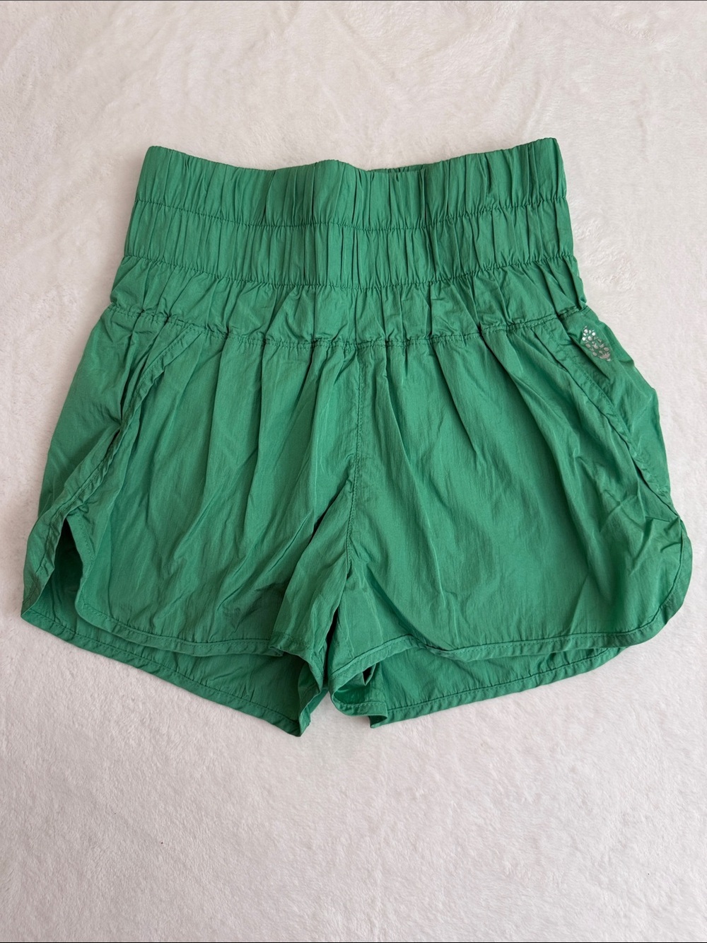 Free People High-Waist Green Smocked Waist Shorts